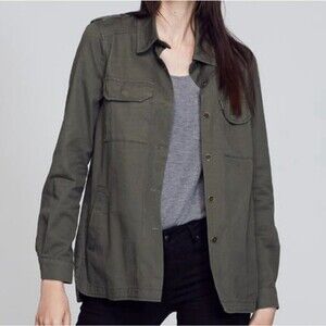 Adam Levine Button-Up Shirt Jacket Long Sleeve Womens S Solid Green Pockets Army